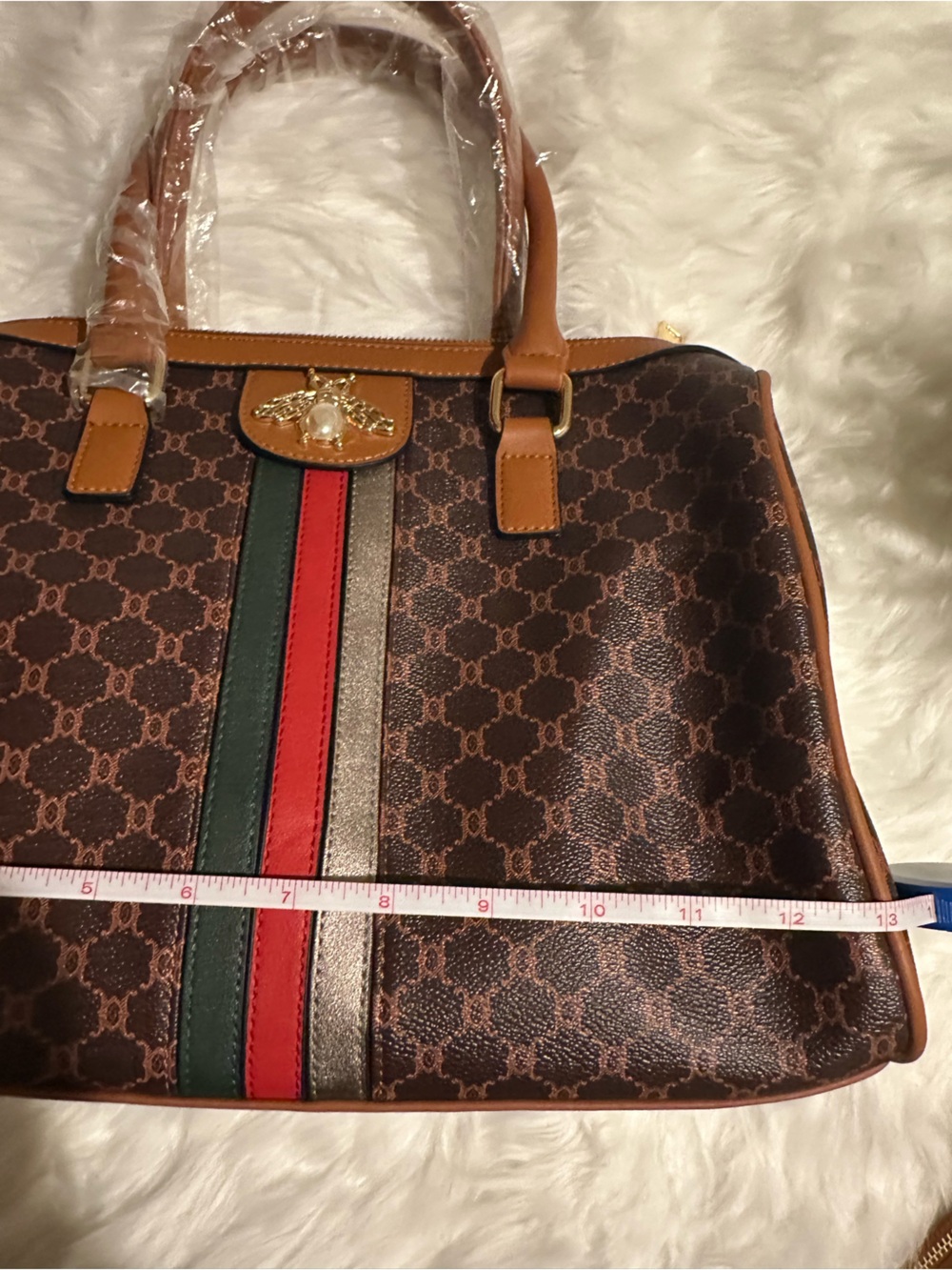 NWT Brown Monogram Bee Boston Satchel & Wallet Set - Picture 6 of 10